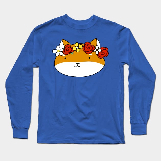 Flower Crown Shiba Face Long Sleeve T-Shirt by saradaboru